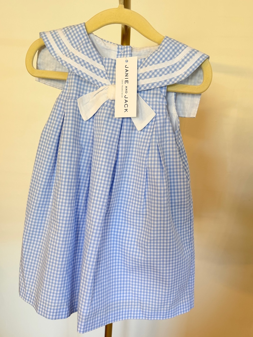 Jane and Jack Blue & White Gingham Toddler Dress with White Bow